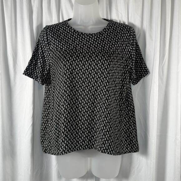 Ann Taylor Loft Media Geo Print Swing Top Black Ivory S Coastal Casual 88-11 - Picture 2 of 14